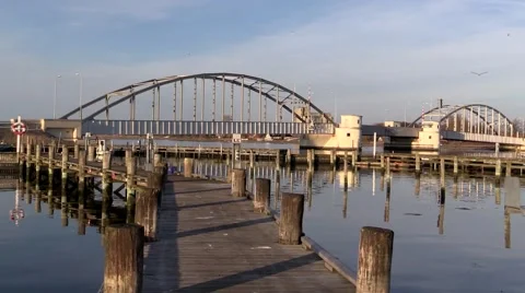 Sunset at Guldborg marina and double-winged bascule bridge Stock-Footage 48892489
