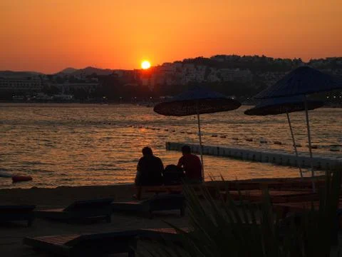 Sunset on Gumbet 库存照片