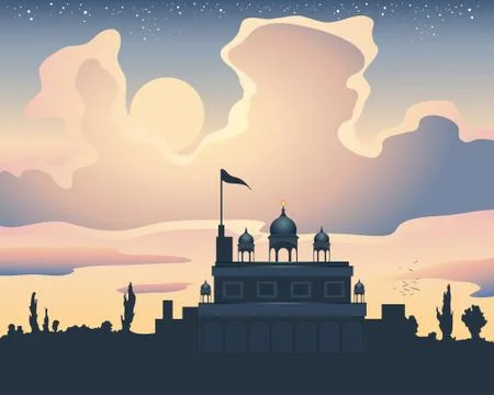Sunset gurdwara Stock Illustration