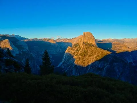 Sunset at halfdome in Yosemite valley Stock Photos