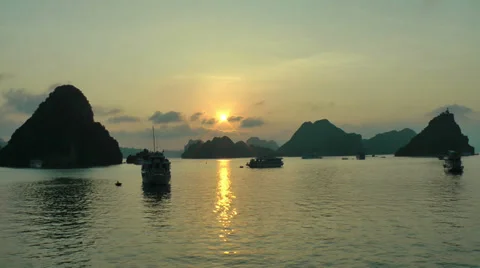 Sunset in Halong Bay Stock Footage 33922879