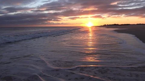 Sunset on Hamptons ocean beach 写真素材