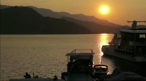 Sunset in harbor 1 Stock Footage 10718692