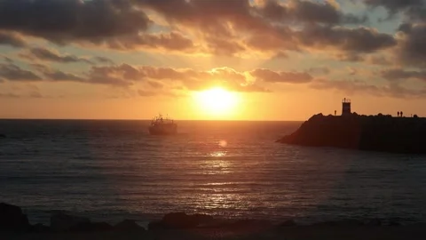 Sunset at the harbor entrance Stock Footage 278216498