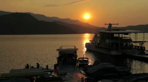 Sunset in Harbor Stock Footage 9225566