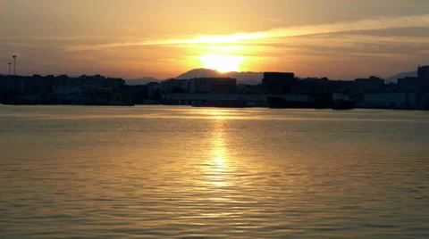Sunset at the harbor of Málaga, Spain Stock Footage 31053556