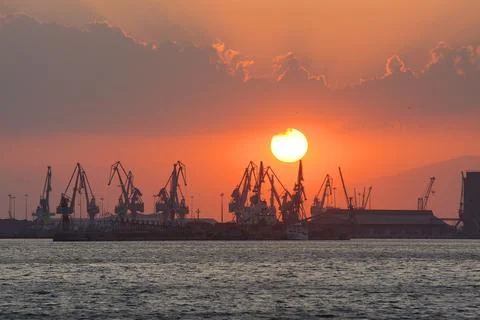 Sunset at the harbor Stock Photos