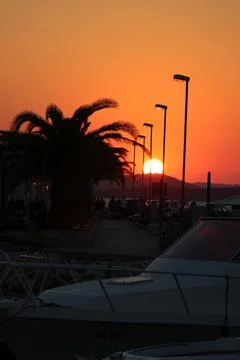 Sunset in harbor Stock Photos