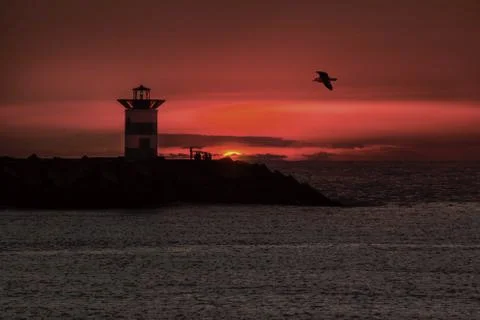 Sunset at the harbor of Scheveningen Stock-Fotos
