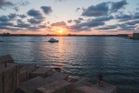 Sunset Harbor View Stock Photos