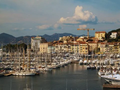 Sunset in harbour in Cannes 스톡 사진
