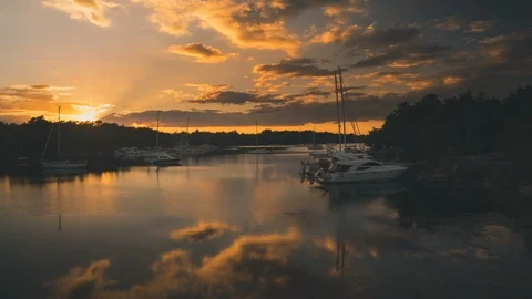 Sunset in a harbour Stock Footage 87801401