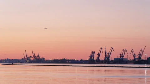Sunset at harbour, Riga, Latvia. Stock Footage 208400240