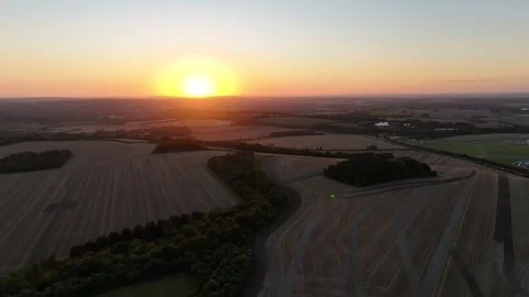 Sunset Harvested Field Slow Orbit Winchester Stock Footage 281690959