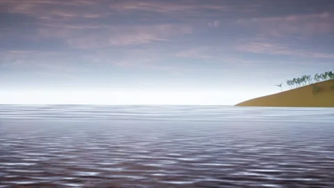 The sunset has turned the clouds pink, the water in the ocean has darkened, and Stock Footage 161054582