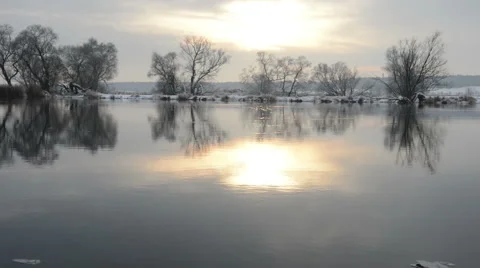 Sunset at Havel River landscape at winter 스톡 동영상 40844370