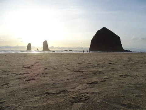 Sunset Haystack Rocks, Cannon Beach, Oregon Coast Stock Photos