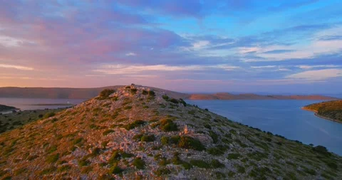 Sunset HDR evening aerial flight over Kornati Islands national park Stock Footage 155964610