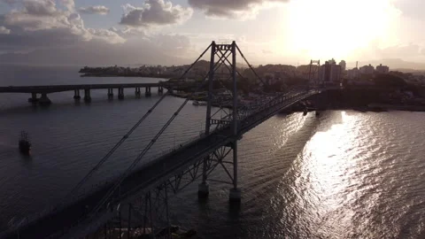 Sunset from the hercilio luz bridge in florianopolis brazil Stock Footage 221720110