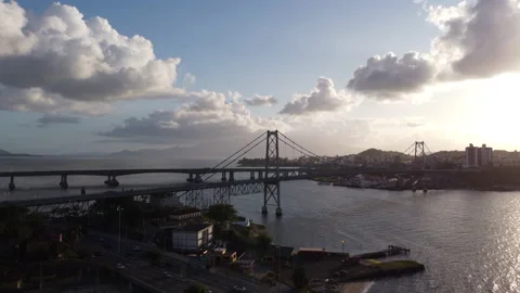 Sunset from the hercilio luz bridge in florianopolis brazil Stock Footage 221721563