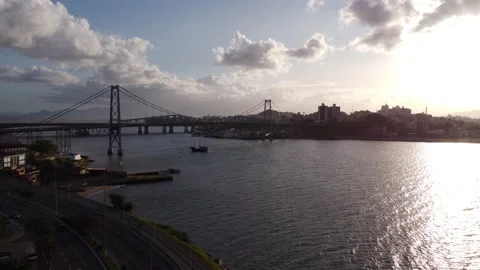 Sunset from the hercilio luz bridge in florianopolis brazil Stock Footage 221724276