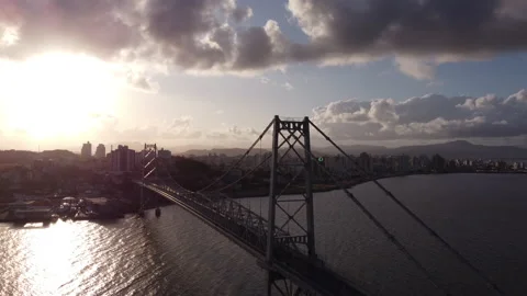 Sunset from the hercilio luz bridge in florianopolis brazil Stock Footage 221724932
