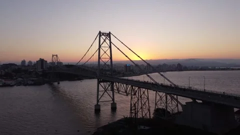Sunset from the Hercilio Luz bridge in Florianopolis brazil Stock Footage 274457813