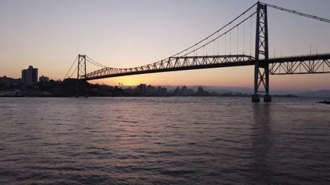 Sunset from the Hercilio Luz bridge in Florianopolis brazil Stock Footage 274457814