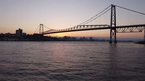 Sunset from the Hercilio Luz bridge in Florianopolis brazil Stock Footage 274457818