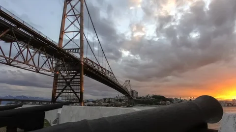 Sunset at 'Hercílio Luz' bridge Time-lapse. 2K Stock Footage 89850971