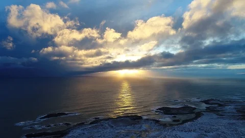 Sunset high above with storm clouds in Iceland Stock Footage 122291483