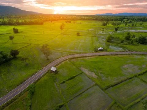 Sunset high angle field from Drone Stock Photos