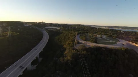 Sunset with high fly over of road Video stock 42357055