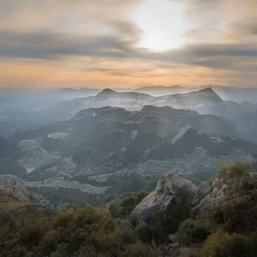 Sunset high up on the mountain. Stock Photos