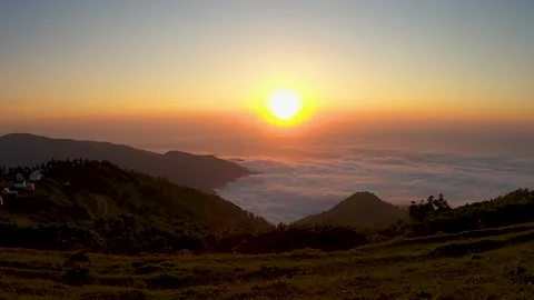 Sunset high in the mountains above the clouds of Gomis Mta Georgia. timelapse Stock Footage 168529263