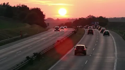 Sunset on a highway Stock Footage 11881357