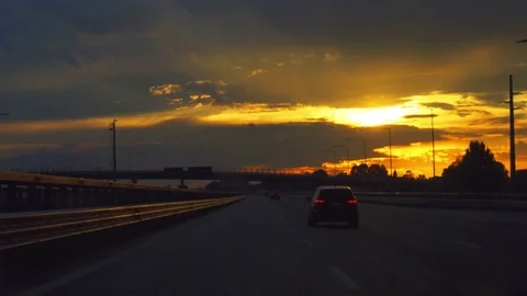 Sunset on Highway Stock Footage