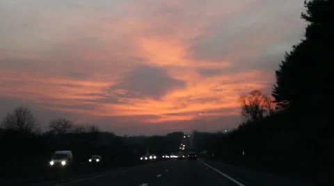 Sunset Highway Orange Sky Stock Footage 20517688
