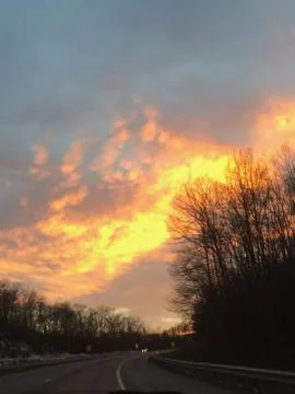 Sunset on the Highway Stock Photos