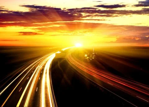 Sunset On The Highway. Foto stock