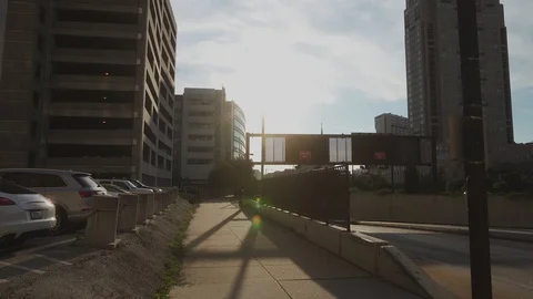 Sunset highway urban area push in Stock Footage 111344145