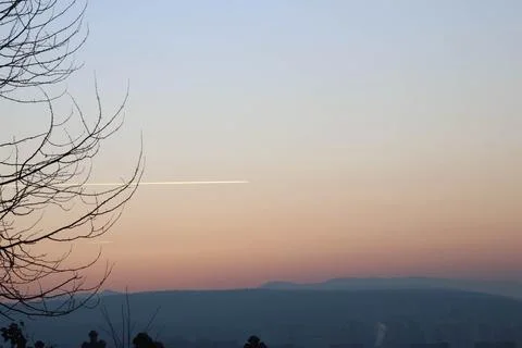 Sunset on the hill with copy space. Stock Photos