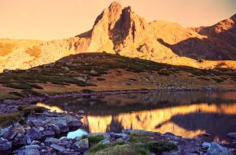 Sunset Hills Lake Reflection Stock Photos
