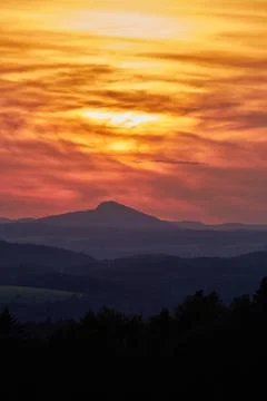 Sunset Hilly Landscape Stock Photos