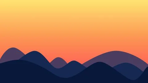 Sunset on hilly landscape rounded hills background, vector nature illustratio Stock Illustration
