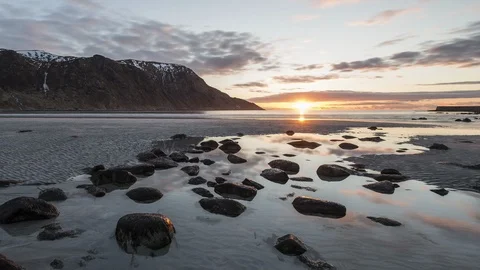 Sunset on Hoddevika Stock Footage 88309692