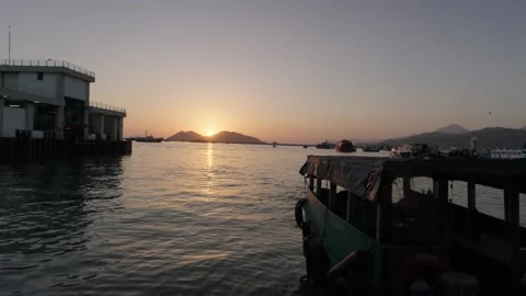 Sunset Hong Kong harbour Stock Footage 265013365