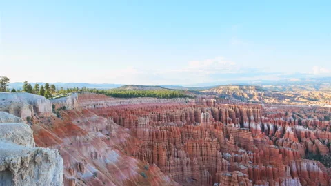 Sunset hoodoos rock formations panning in Bryce Canyon Utah amphitheater Video stock 136869355