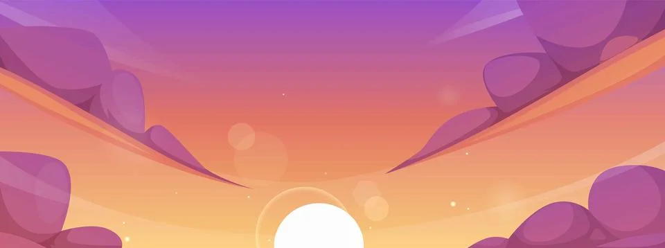Sunset horizon landscape vector flat illustration Anime style, sky with clouds 스톡 일러스트