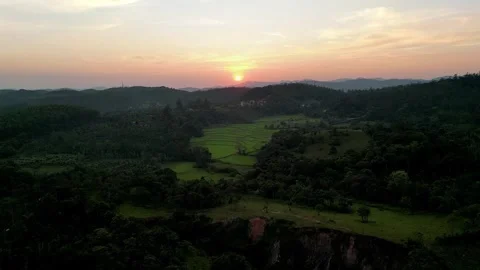 Sunset Horizon Over Rolling Hills – Aerial Scene Stock Footage 317335257